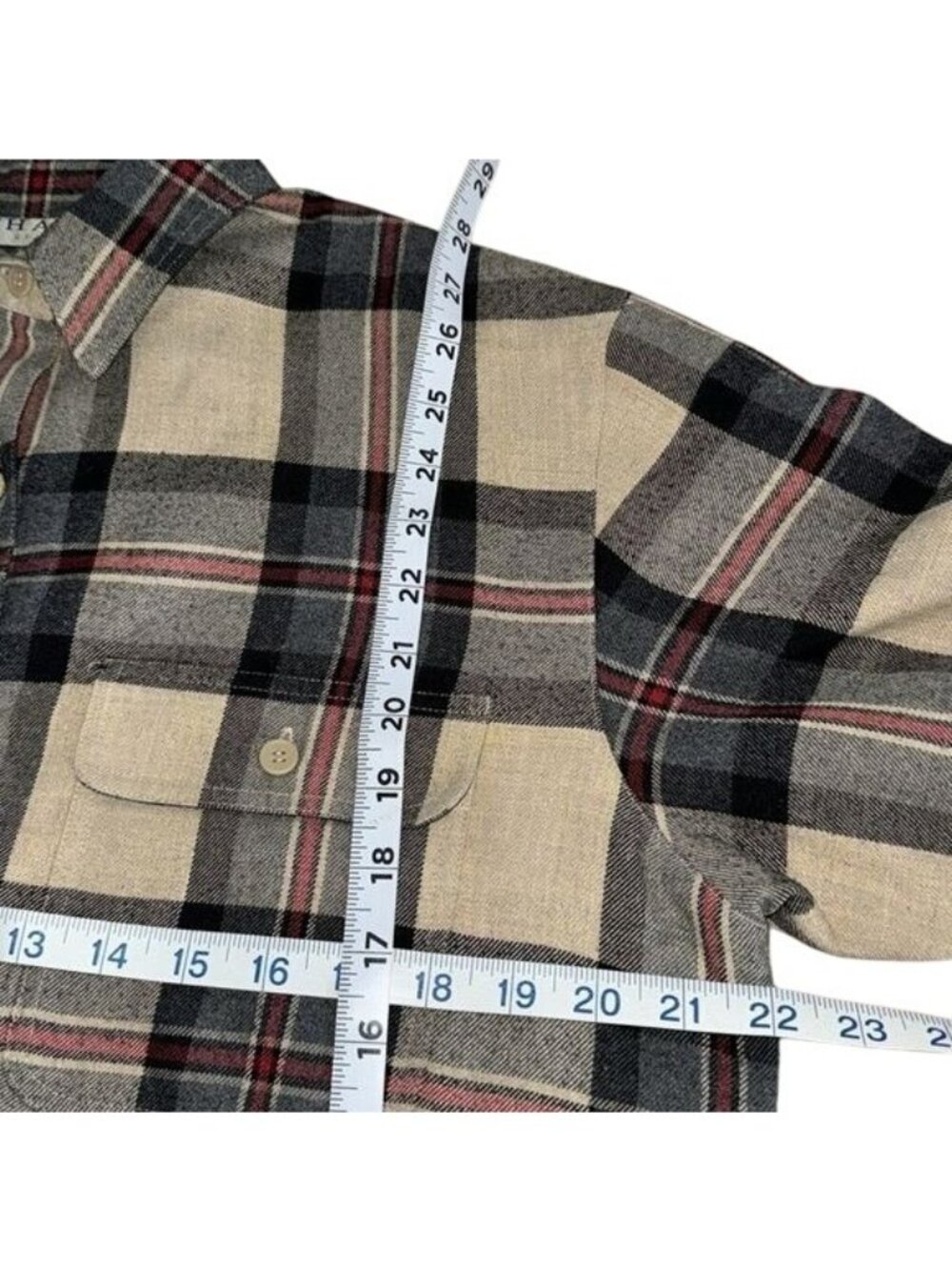Chaus Sport Plaid Long Sleeve Button-Up Shirt Beige/Black Size 10 - Picture 7 of 7
